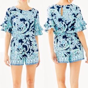 LILLY PULITZER Lula Romper High Tide Navy Blue Shorts Women’s XL Like New